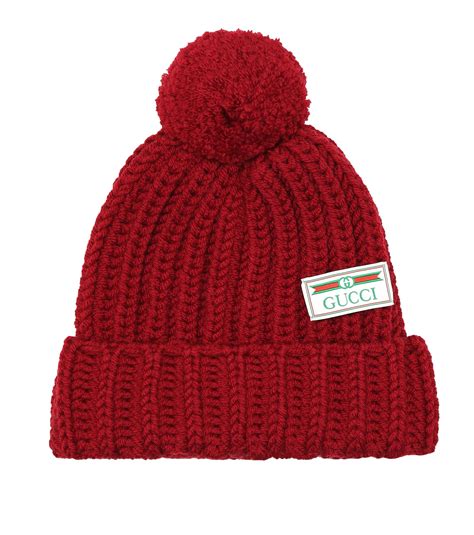 gucci beanie with pom red|Gucci hats and gloves.